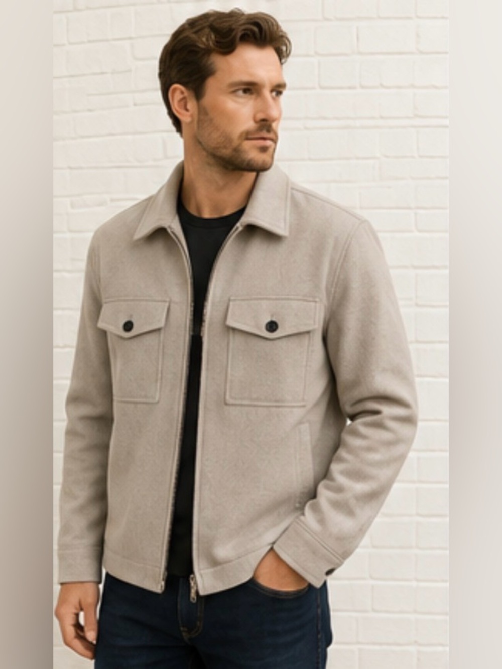 H&M Light Taupe Zip Shirt Jacket